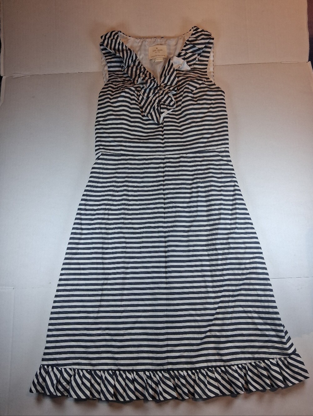 Kate Spade Striped Ruffle Dress Size 6 Nautical Sleeveless Breezy Preppy Cotton
